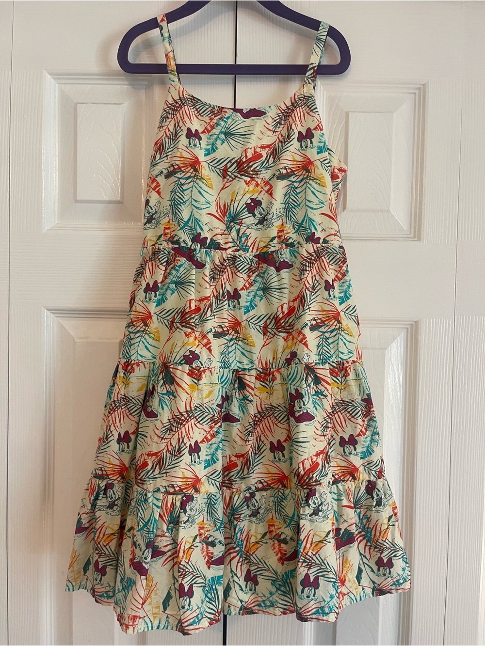 Disney Girls' Tropical Print Tiered Sundress - Cream Teal Coral